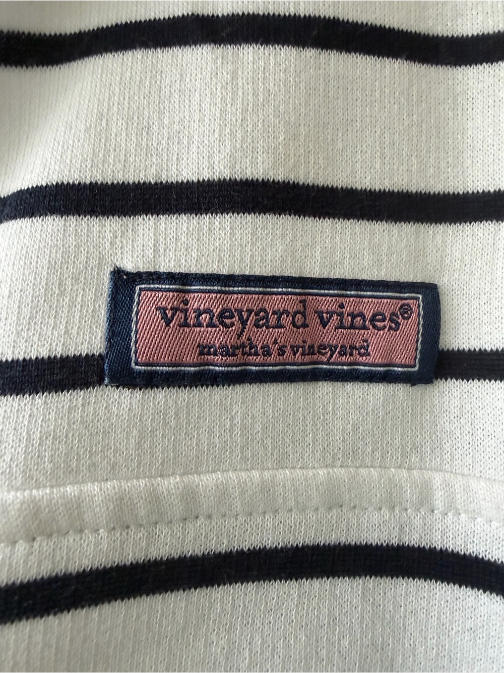 Vineyard Vines Women’s White & Navy Striped Pullover with Pink Logo Patch - Picture 3 of 5